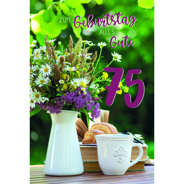 75. Geburtstag Sommer auf dem Land Alles Gute Blumen Kaffee Glückwunschkarte mit Umschlag