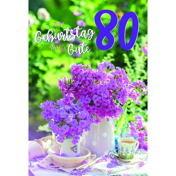 80. Geburtstag Sommer auf dem Land Alles Gute Blumen Glückwunschkarte mit Umschlag
