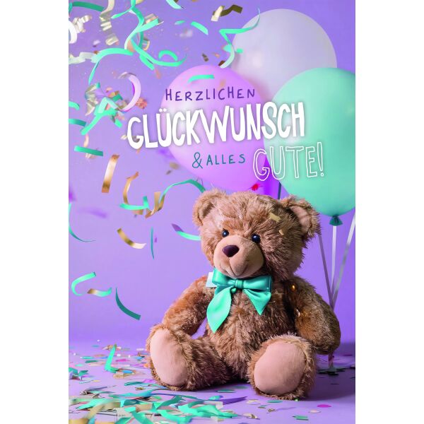 Allgemeine Wünsche Herzlichen Glückwunsch Alles Gute Teddybär Glückwunschkarte mit Umschlag
