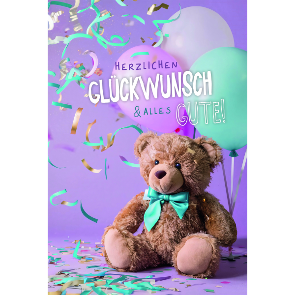 Allgemeine Wünsche Herzlichen Glückwunsch Alles Gute Teddybär Glückwunschkarte mit Umschlag