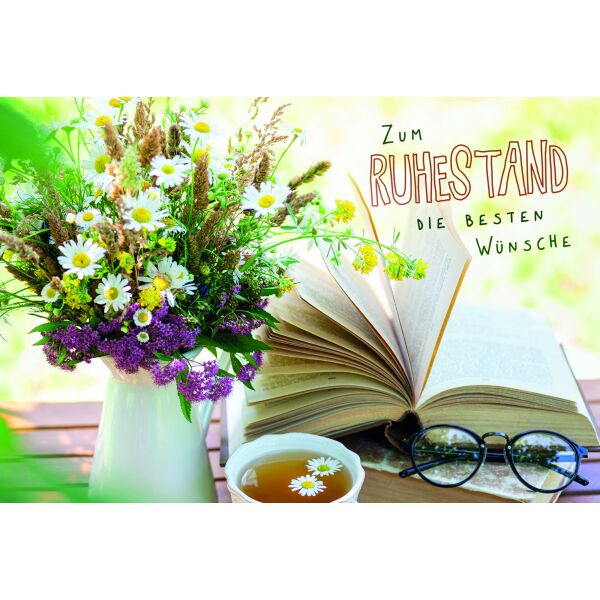 Ruhestand die besten Wünsche Brille Buch Blumen Glückwunschkarte mit Umschlag