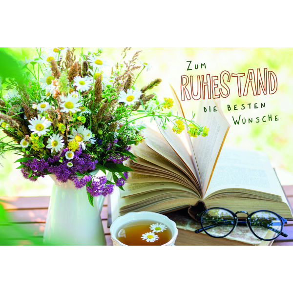 Ruhestand die besten Wünsche Brille Buch Blumen Glückwunschkarte mit Umschlag