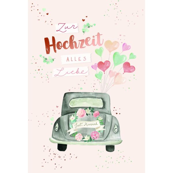 Hochzeit Alles Liebe Auto Just Married Glückwunschkarte mit Umschlag