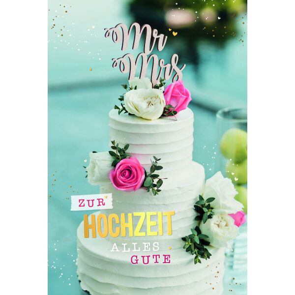 Hochzeit Alles Gute Mr & Mrs Torte Glückwunschkarte mit Umschlag