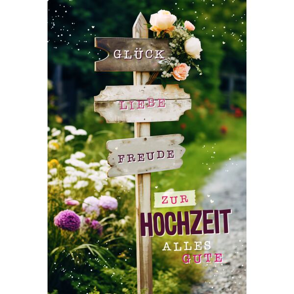 Hochzeit Alles Gute Wegweiser Glück Liebe Glückwunschkarte mit Umschlag