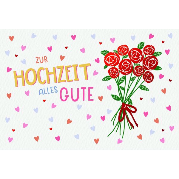 Hochzeit Alles Gute Blumen Herzen Glückwunschkarte mit Umschlag