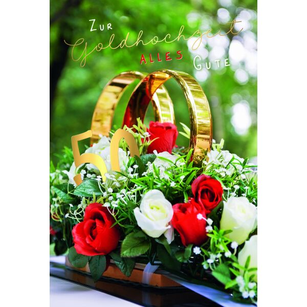 Goldhochzeit Alles Gute Ringe Blumen 50 gold Glückwunschkarte mit Umschlag