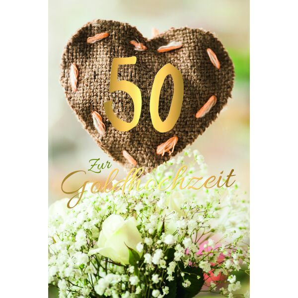 Goldhochzeit 50 Herz Blumen mit Goldfolie Glückwunschkarte mit Umschlag