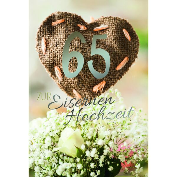 Eiserne Hochzeit 65. Hochzeitstag Herz Blumen Glückwunschkarte mit Umschlag