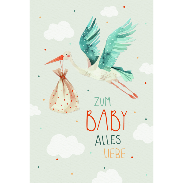 Geburt Baby Storch Alles Liebe Glückwunschkarte mit Umschlag