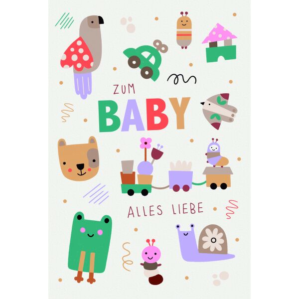 Geburt Baby Alles Liebe Spielzeuge Glückwunschkarte mit Umschlag