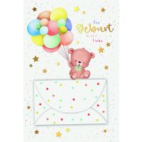Geburt Baby Geldkarte mit Geldkuvert Bär Luftballons...