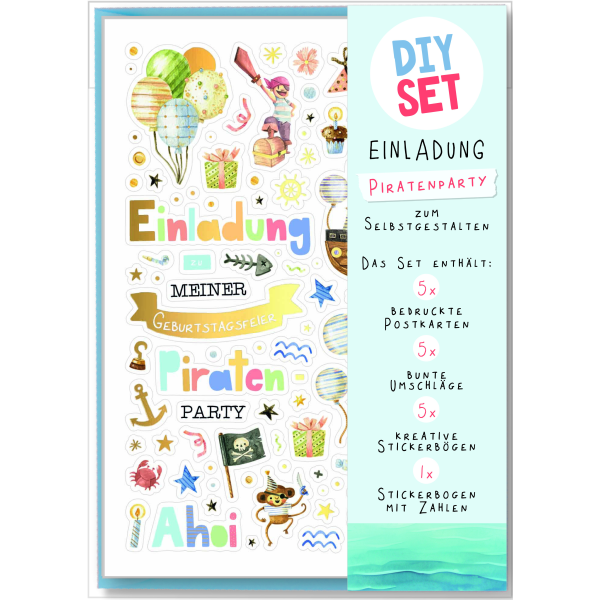 Einladungen Kindergeburtstag DIY Set 5 Postkarten 5 Umschläge Jungen Einladungskarten zum Selbstgestalten