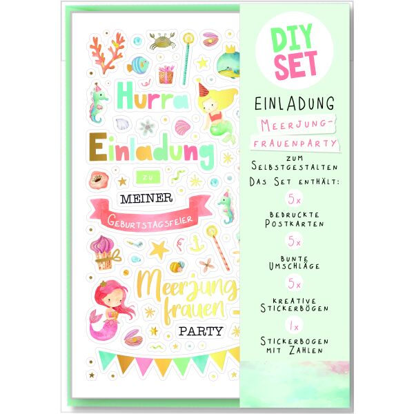 Einladungen Kindergeburtstag DIY Set 5 Postkarten 5 Umschläge Meer Einladungskarten zum Selbstgestalten