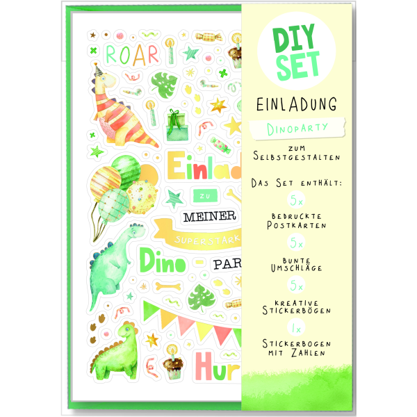 Einladungen Kindergeburtstag DIY Set 5 Postkarten 5 Umschläge Dinosaurier Einladungskarten zum Selbstgestalten