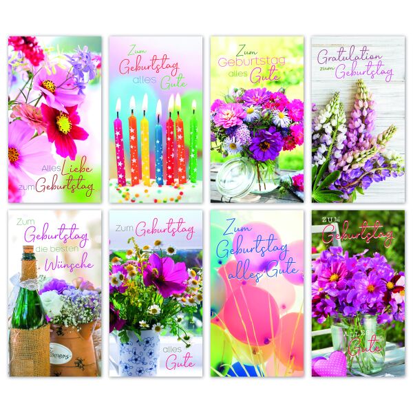 100-er Kasten Geburtstag 10x18cm Blumen Kerzen 100 Karten mit Umschlägen Set Bundle UVP € 150
