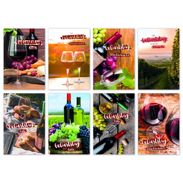 100-er Kasten Geburtstag Weinmotive 100 Karten mit Umschlägen Set Bundle UVP € 150
