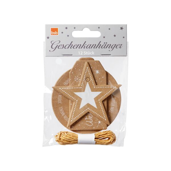 Geschenkanhänger bedruckt Creative-Set 12 Stück + Kordel 3m Bastelset Kugel Stern Anhänger