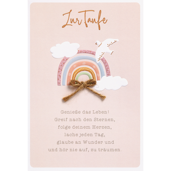 Taufe Glückwunschkarte mit Umschlag Regenbogen Kordel Spruch Leben Sterne Herz Träumen