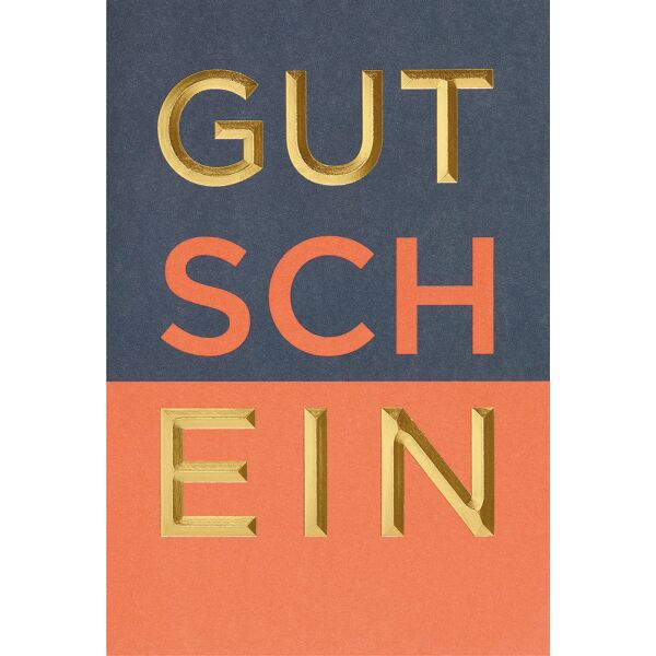 Gutschein unverpackte Glückwunschkarte mit Umschlag Schriftkarte orange-gold-schwarz
