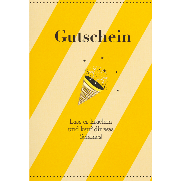 Gutschein unverpackte Glückwunschkarte mit Umschlag Lass es krachen und kauf Dir was Schönes