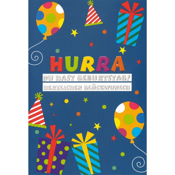 Kindergeburtstag unverpackte Glückwunschkarte mit Umschlag  Hurra Du hast Geburtstag