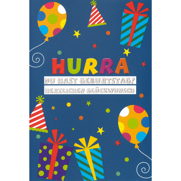 Kindergeburtstag unverpackte Glückwunschkarte mit Umschlag  Hurra Du hast Geburtstag