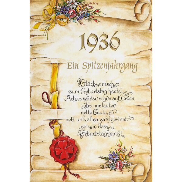 90. Geburtstag Jahrgang 1936 Glückwunschkarte mit Umschlag und Innentext