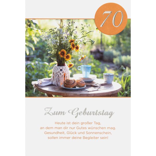 70. Geburtstag unverpackte Glückwunschkarte mit Umschlag Kuchen Tisch großer tag Gesundheit Glück
