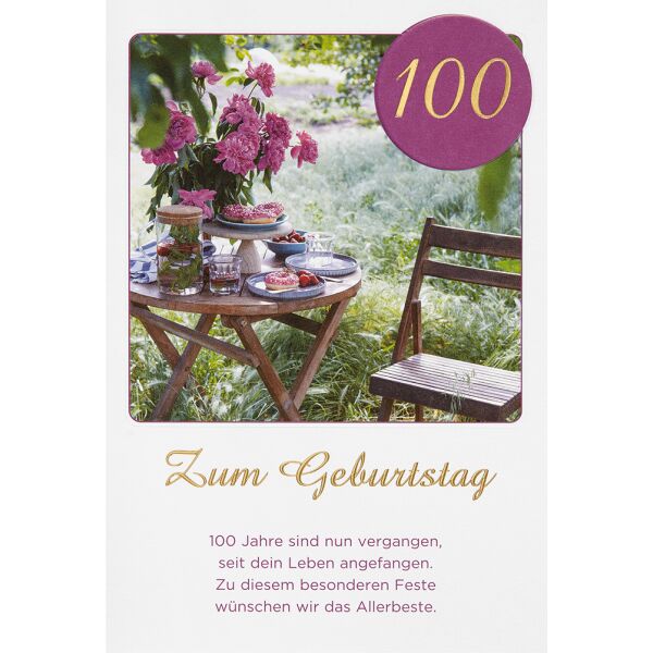 100. Geburtstag unverpackte Glückwunschkarte mit Umschlag Kuchentisch 100 Jahre vergangen seit dein Leben angefangen