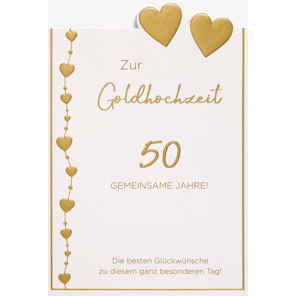 50. Hochzeitstag Goldhochzeit unverpackte Glückwunschkarte mit Umschlag Goldherzen 50 gemeinsame Jahre