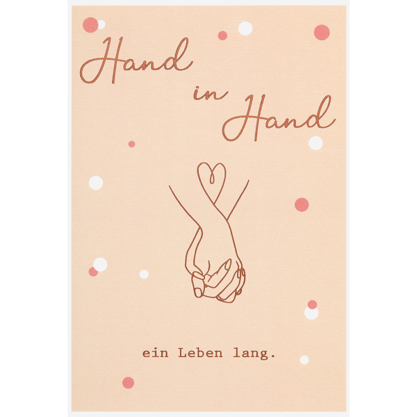 Hochzeit Vermählung unverpackte Glückwunschkarte mit Umschlag Hand in Hand ein Leben lang