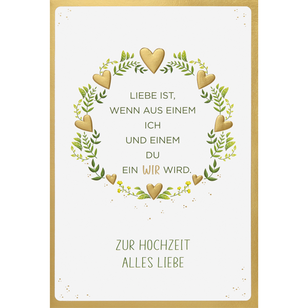 Hochzeit Vermählung unverpackte Glückwunschkarte mit Umschlag wenn aus einem ich und einem Du ein wir wird