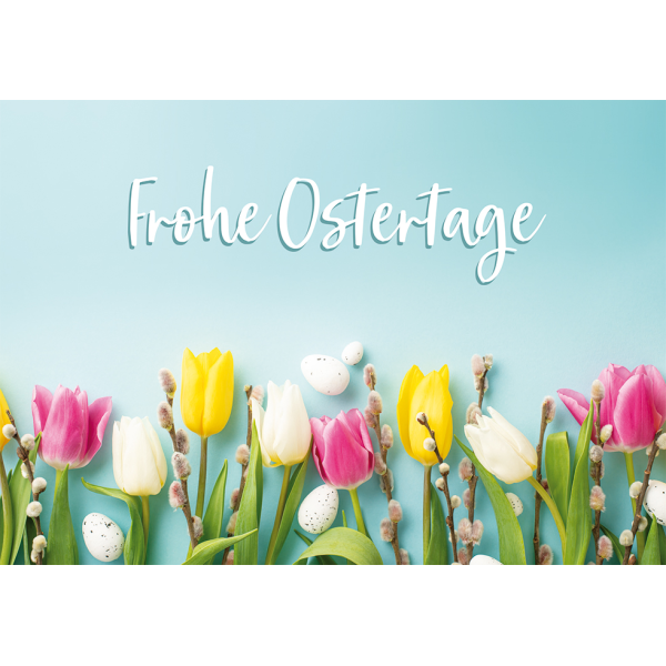 Ostern unverpackte Glückwunschkarte mit Umschlag Tulpen Eier Frohe Ostertag