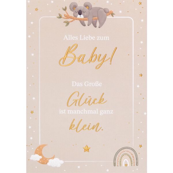 Geburt Baby unverpackte Glückwunschkarte mit Umschlag unisex das Große Glück ist manchmal klein