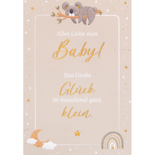 Geburt Baby unverpackte Glückwunschkarte mit Umschlag unisex das Große Glück ist manchmal klein
