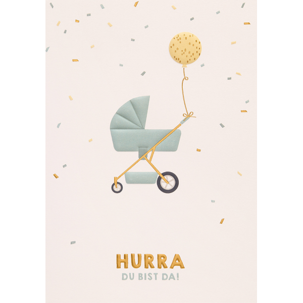Geburt Baby unverpackte Glückwunschkarte mit Umschlag neutral Hurra Du bist da!