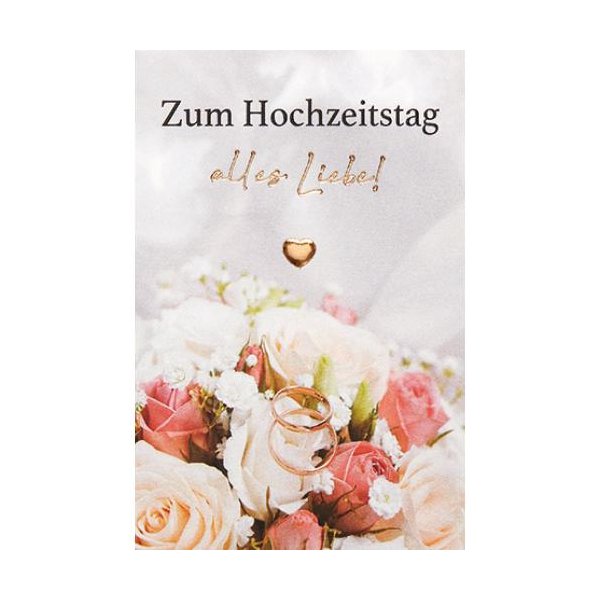 Minikärtchen zum Hochzeitstag Klammerkarte Blumenkärtchen alles Liebe Ringe Rosen
