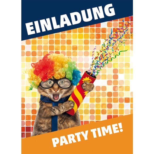 Einladungskarten Mehrstückpackung 5 Karten 5 Umschläge Partytime Katze