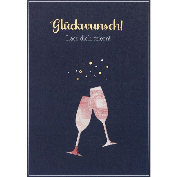 Geldkarte Geldgeschenkkarte Grußkarte mit Umschlag Sekt Glückwunsch! Lass Dich feiern! Stanzug