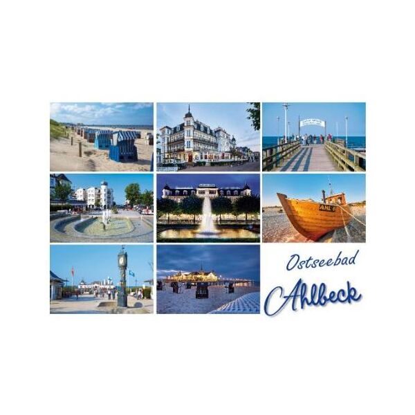 Ostseebad Ahlbeck Postkarte Ansichtskarte 8 Bilder weiß Usedom