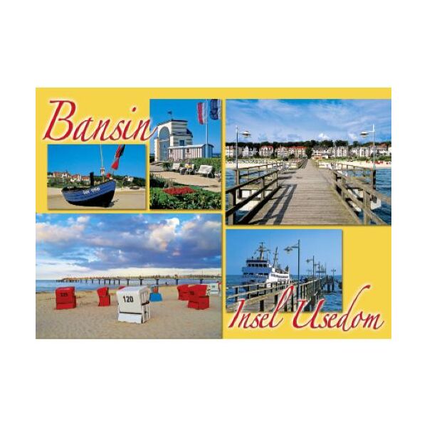 Bansin Usedom Postkarte Ansichtskarte Insel Usedom gelb 4 Fotos