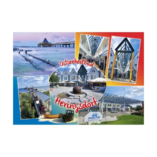 Heringsdorf Usedom Postkarte Ansichtskarte Ostseeheilbad Fotomotive runder Kreis