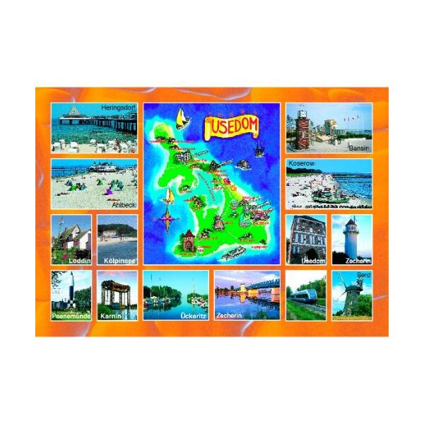 Insel Usedom Postkarte Ansichtskarte Ostseeinsel Landkarte 13 Orte Fotomotive