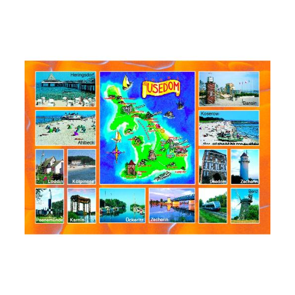Insel Usedom Postkarte Ansichtskarte Ostseeinsel Landkarte 13 Orte Fotomotive