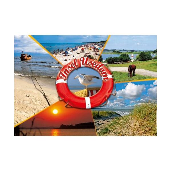 Insel Usedom Postkarte Ansichtskarte Ostseeinsel Rettungsring 5 Fotomotive