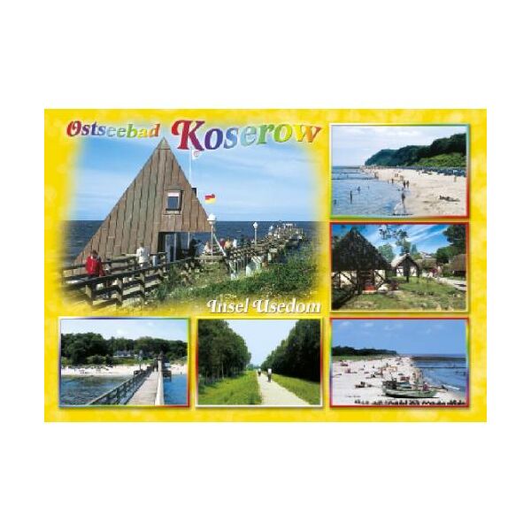 Koserow auf Usedom Postkarte Ansichtskarte 6 Fotos gelb Ostseebad