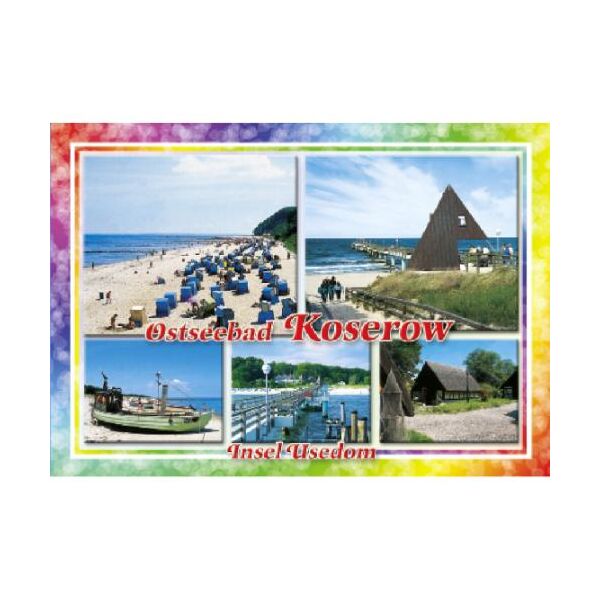 Koserow auf Usedom Postkarte Ansichtskarte 5 Fotos bunt Ostseebad