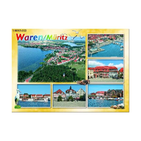 Waren (Müritz) Postkarte Ansichtskarte 6 Bilder gelb Heilbad Mecklenburgische Seenplatte