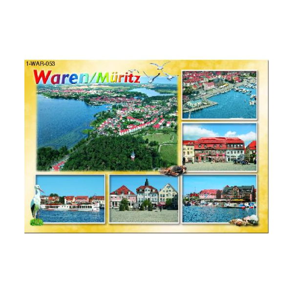 Waren (Müritz) Postkarte Ansichtskarte 6 Bilder gelb Heilbad Mecklenburgische Seenplatte